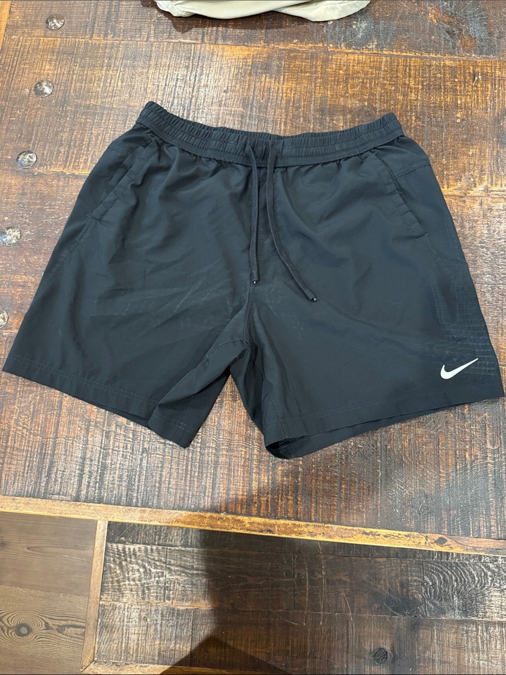 Nike Black Athletic Drawstring Shorts with White Swoosh